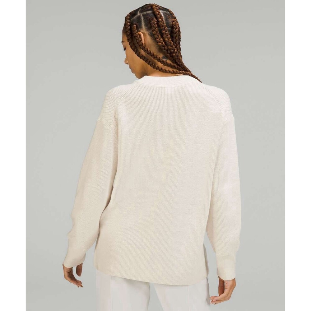 Lululemon NWT Merino Wool Blend Rib Crewneck Sweater Side Split Cream Size 4 - Picture 2 of 14